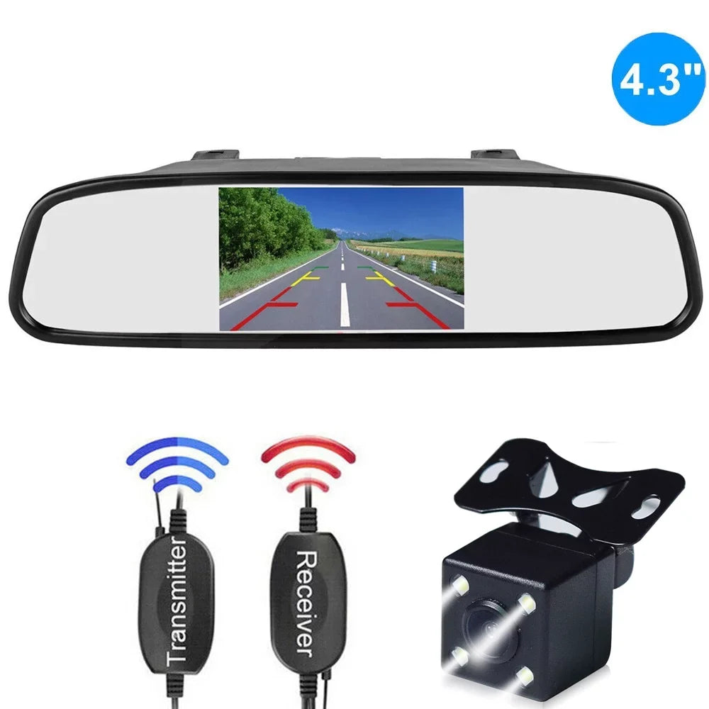 Wireless Car Backup Camera Rear View System Night Vision + 4.3" Mirror Monitor