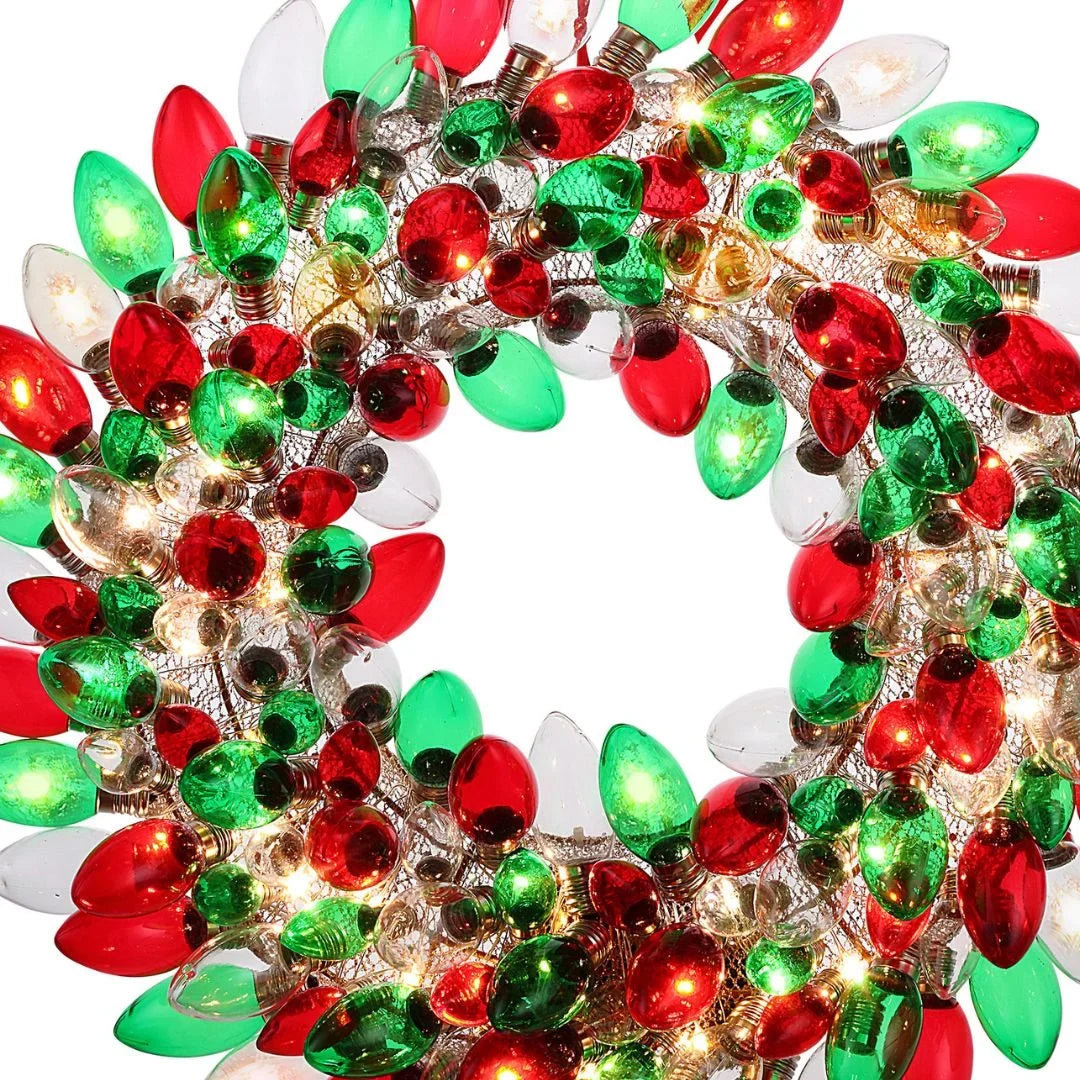 Mr. Christmas 17" Retro C9 Bulb Wreath, Red & Green