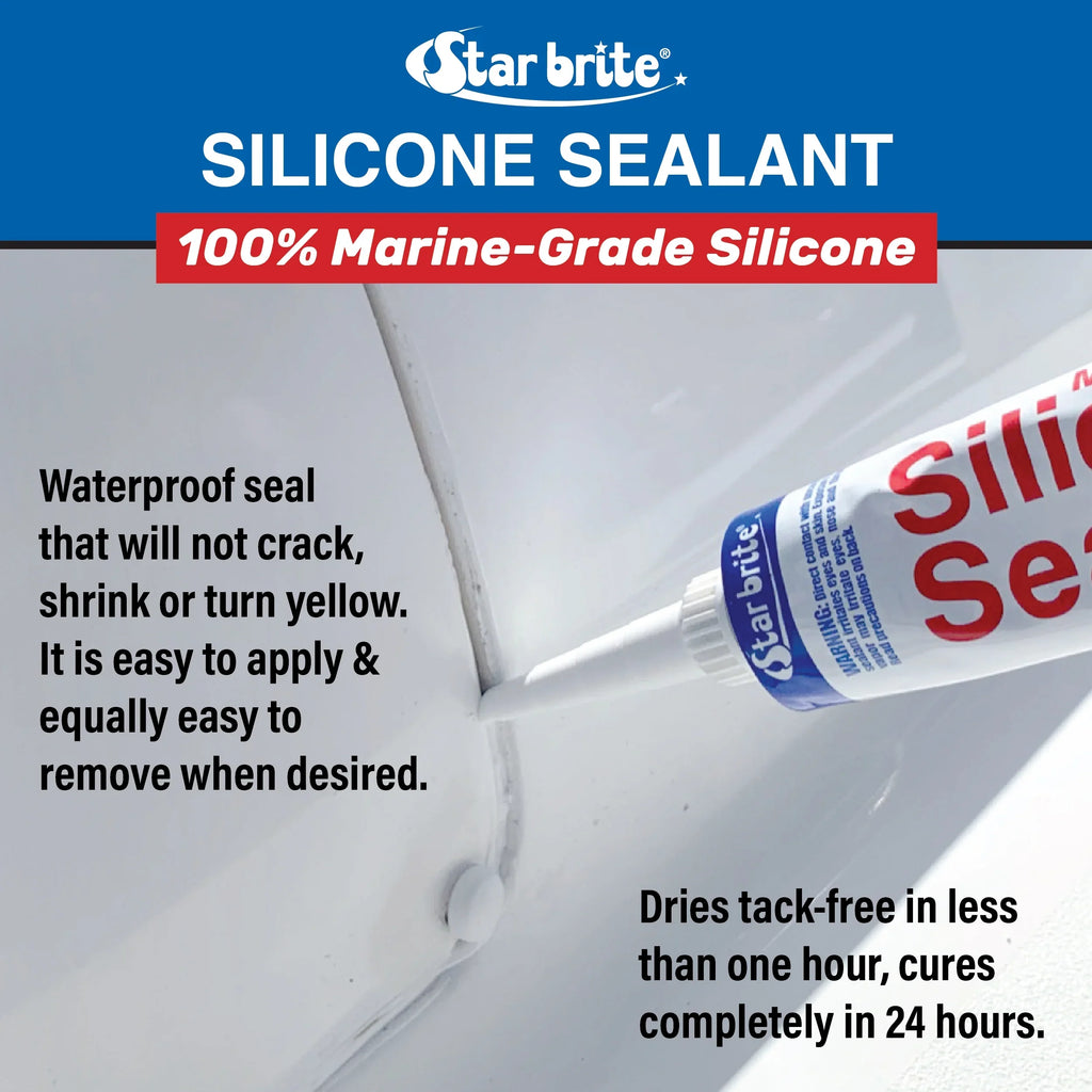STAR BRITE Marine Silicone Sealant - Clear, 10.1 Oz Cartridge, Waterproof, Strong UV Durable for Fiberglass, Metal, Wood, Glass, Ceramic & More (082122)