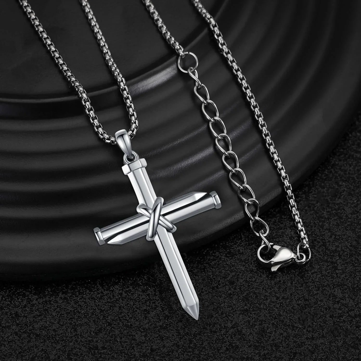 Midir&Etain Cross Necklace for Men Boys 925 Sterling Silver Nail Cross Pendant Necklace Solid Cross Charm Christian Jewelry Religious Graduation Gifts