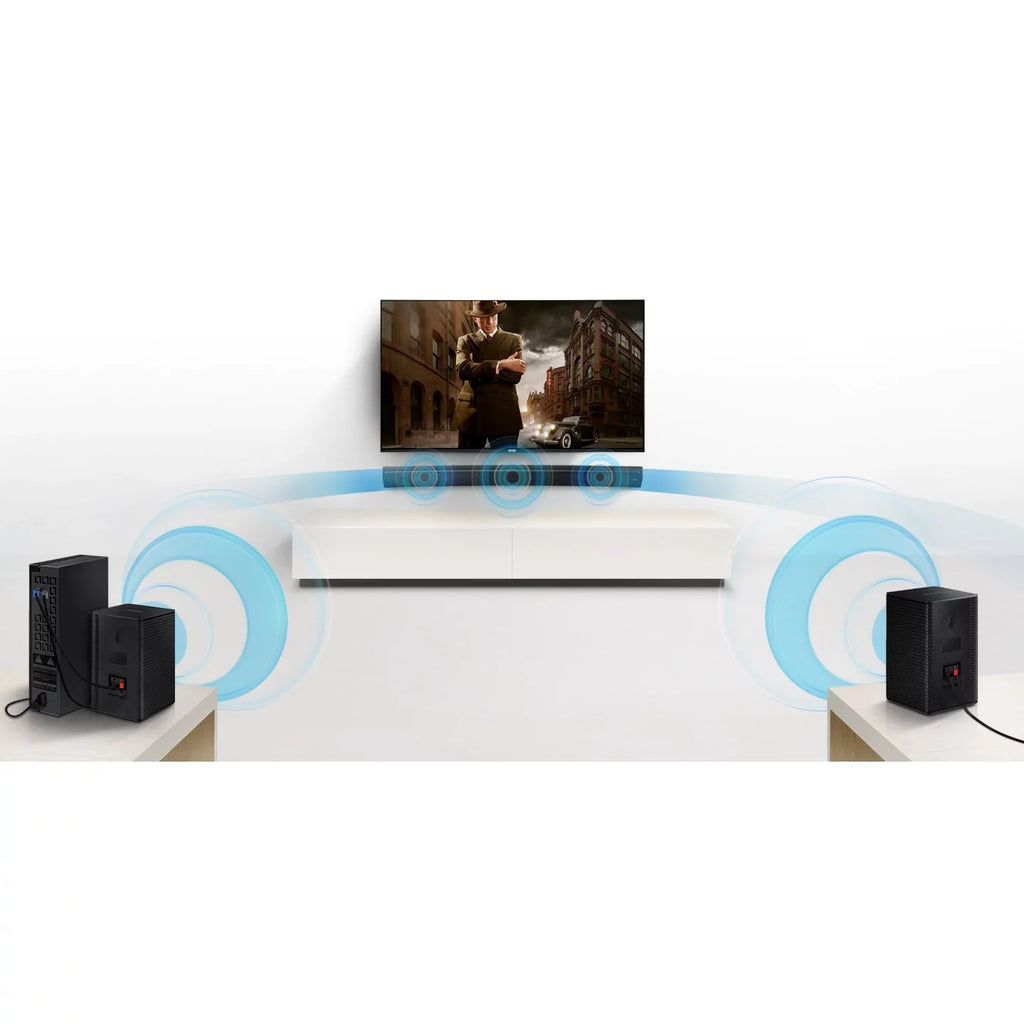 Samsung SWA-9100S Wireless Rear Speaker Kit 2.0ch SWA-9100S/ZA for Soundbar Surround Sound Home Theater Expansion Bundle with Deco Gear Pack of 3 Wall Mount Shelf Stands