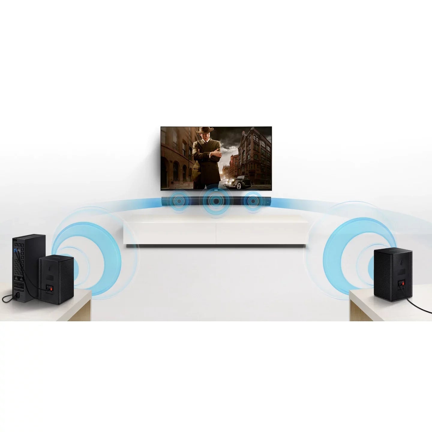 Samsung SWA-9100S Wireless Rear Speaker Kit 2.0ch SWA-9100S/ZA for Soundbar Surround Sound Home Theater Expansion Bundle with Deco Gear Pack of 3 Wall Mount Shelf Stands