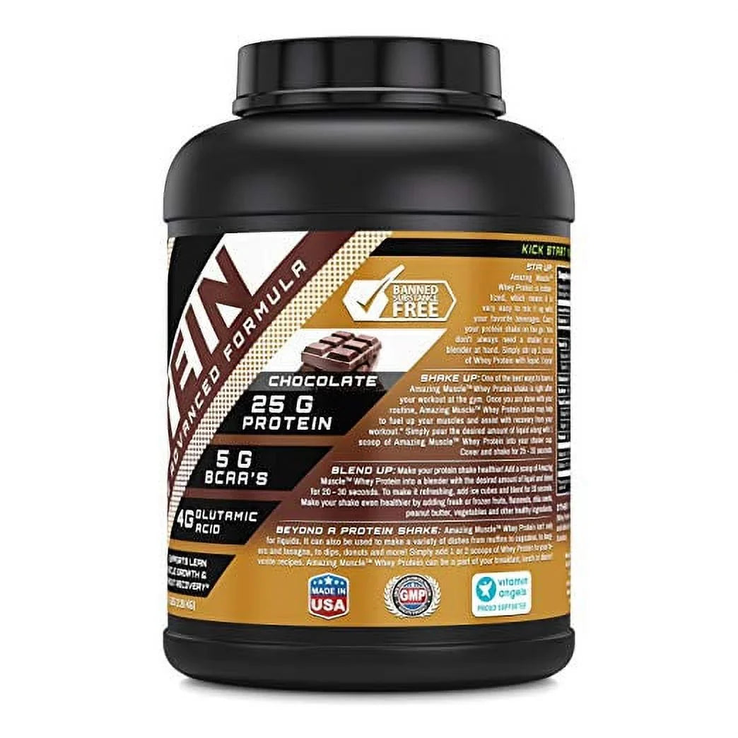 Amazing Muscle Whey Protein (Isolate & Concentrate - Chocolate Flavor - 5 Lbs