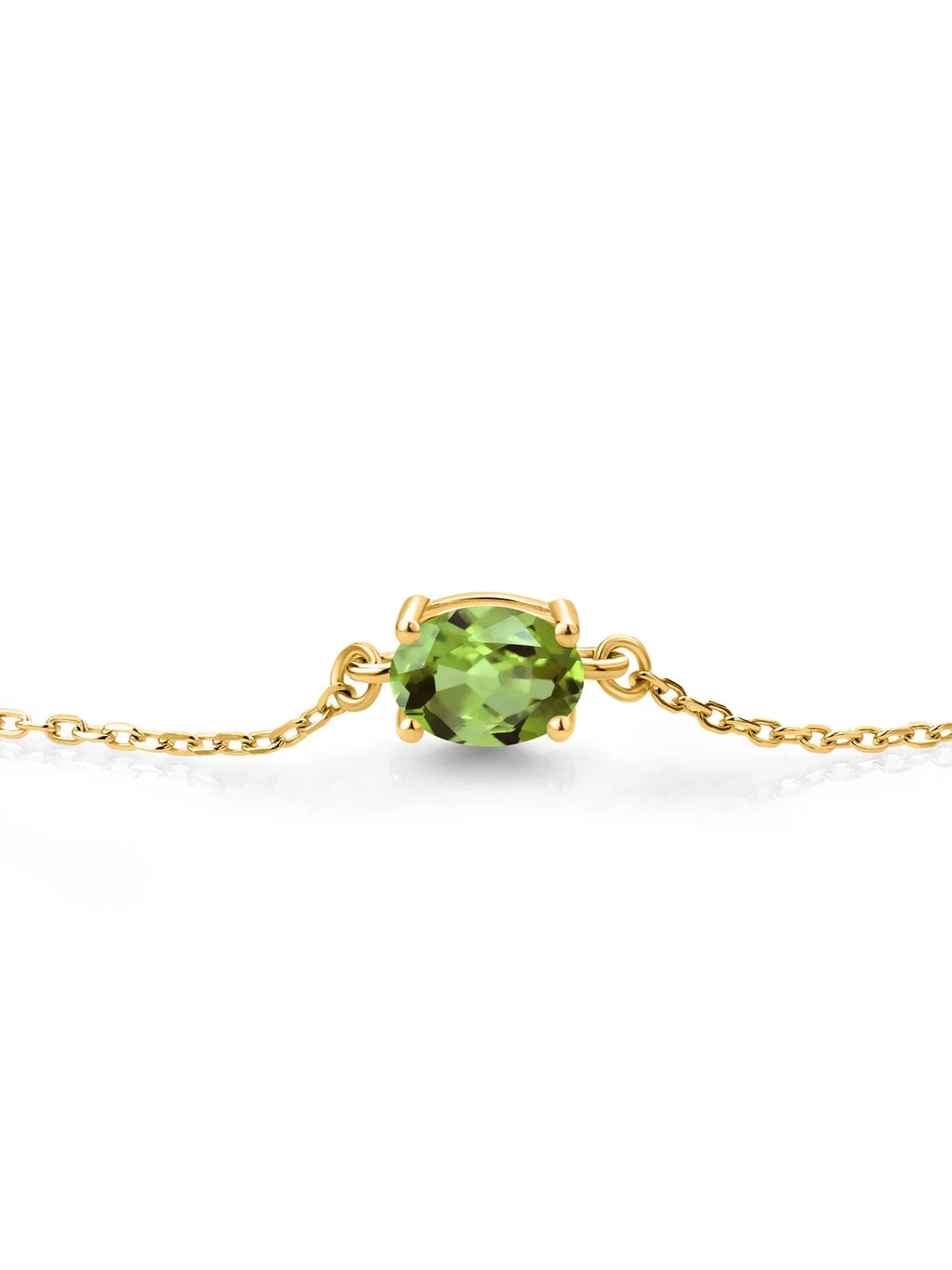Gem Stone King 18K Yellow Gold Plated Silver Green Peridot Solitaire Bracelet For Women (0.90 Cttw, Oval Cut 7x5mm)