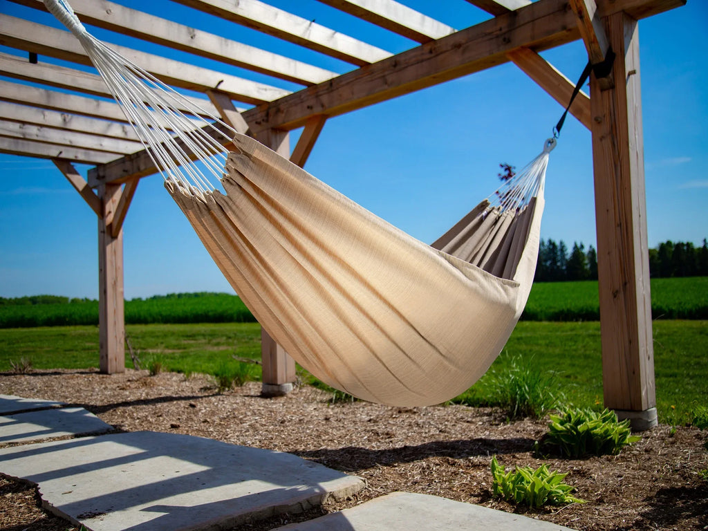 The Hamptons Collection 144” Tan Two Person Outdoor Brazilian Sunbrella Hammock