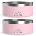 ALPINE Set of 2 Stainless Steel Dog Bowls, Non Slip, Metal Pet Bowl for Food and Water, Double Walled Insulated, Rustproof, Dishwasher Safe (32 oz, Pink)