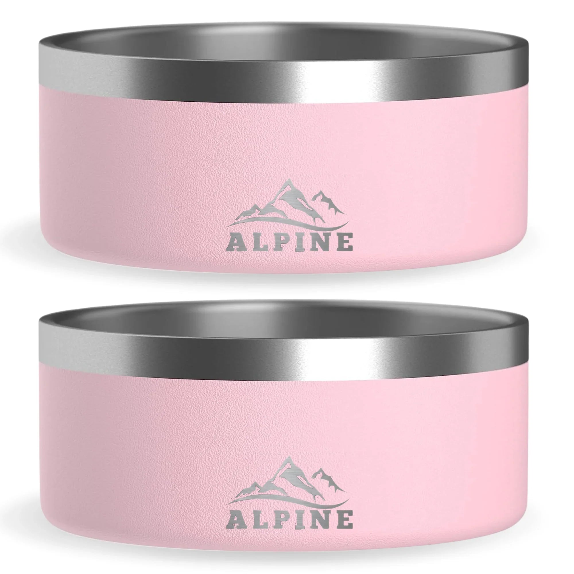 ALPINE Set of 2 Stainless Steel Dog Bowls, Non Slip, Metal Pet Bowl for Food and Water, Double Walled Insulated, Rustproof, Dishwasher Safe (32 oz, Pink)