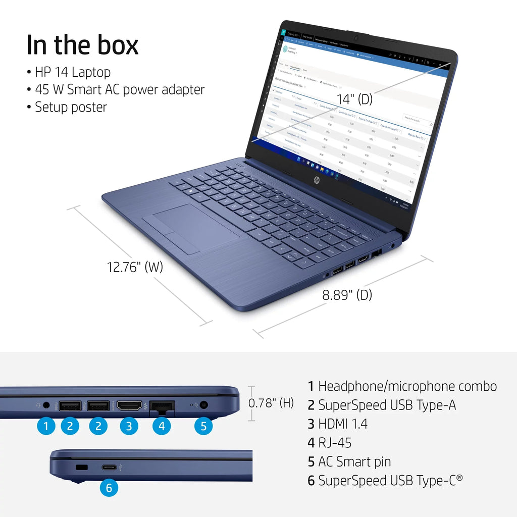 Restored HP 14-cf2111wm Stream 14" HD Celeron N4120 1.1GHz UHD Graphics 600 4GB RAM 64GB SSD Win 11 Home Blue (Refurbished)