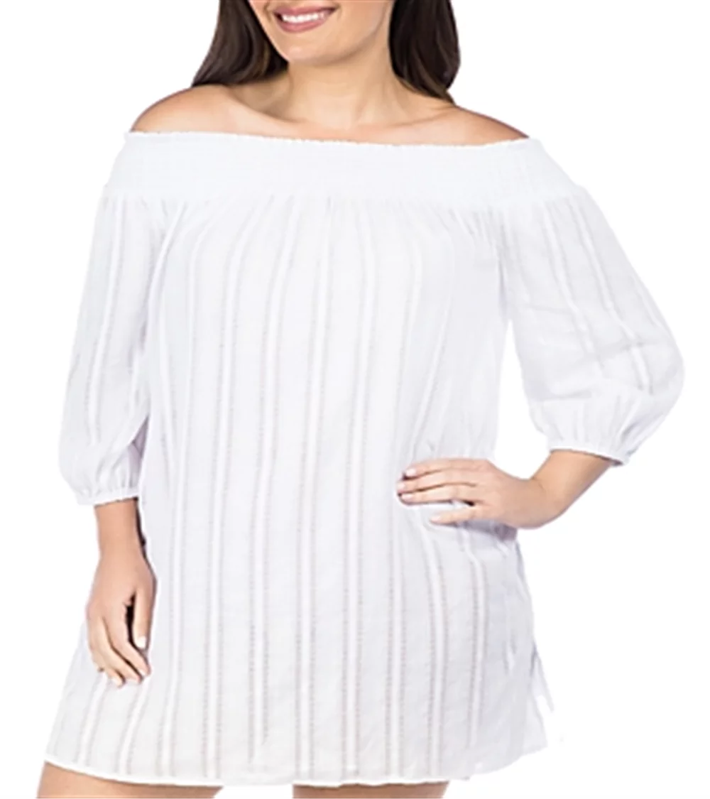 Ralph Lauren Women's Plus Smocked Coating Swim up Tunic White Size 1X