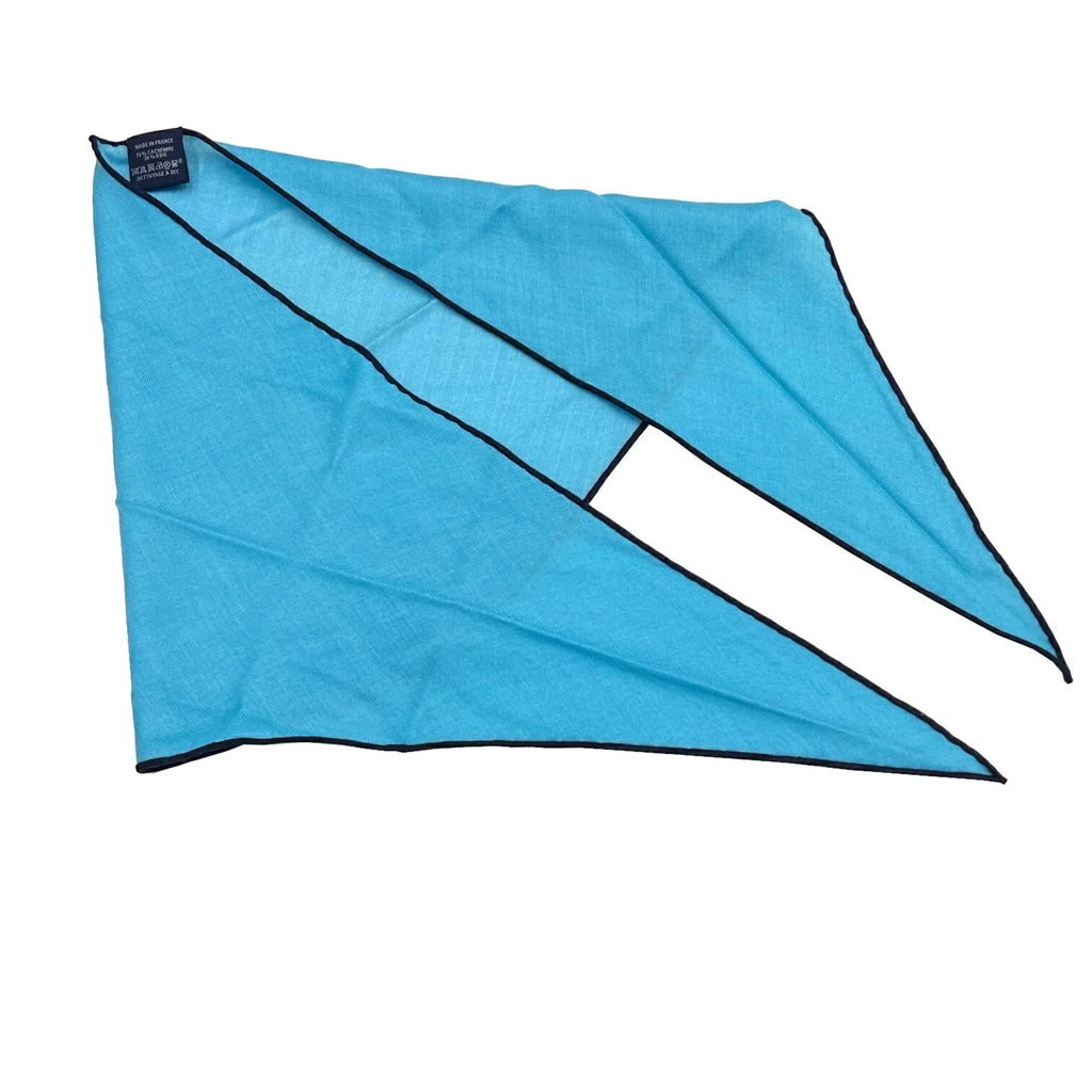 Pre-Owned HERMES Hermes scarf triangle triangular cashmere silk blue ladies (Like New)