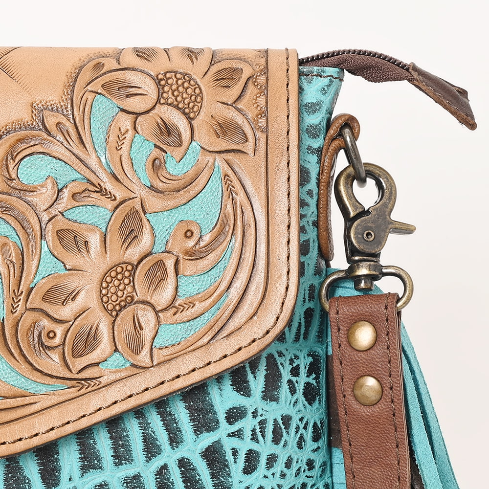 KB OHLAY MESSENGER Hand Tooled Crocodile Embossed Genuine Leather women bag western handbag purse