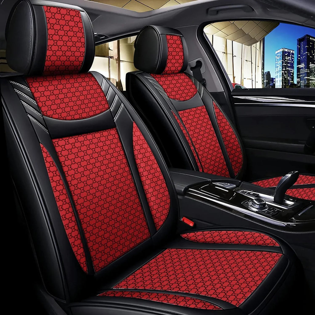 KABUQI Guc ci,same model high-end Luxury Seat Wrap Full Set Leather Fit Automotive Seat Coating & Accessories for 5 Seat Cars SUV Pick-up Trucks, Pillows and Steering Wheel Protection Included(Gray)