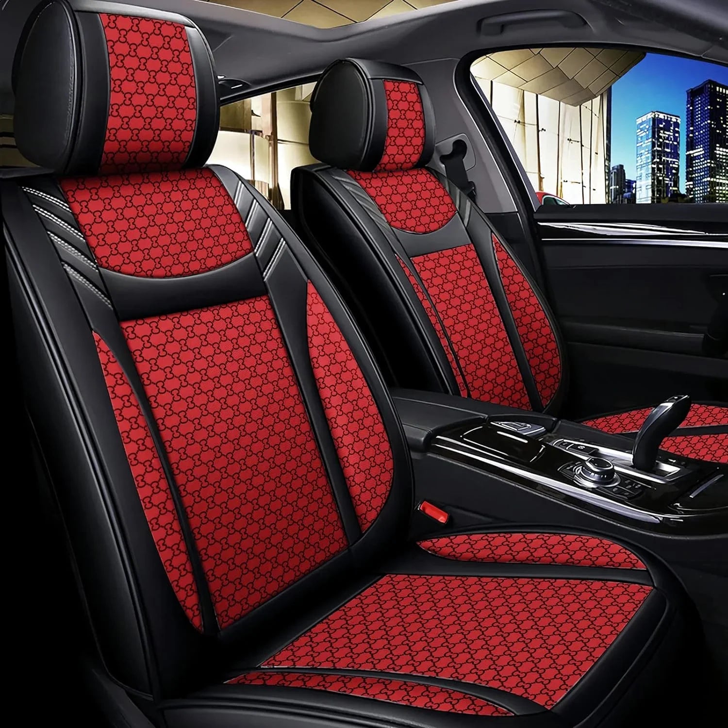 KABUQI Guc ci,same model high-end Luxury Seat Wrap Full Set Leather Fit Automotive Seat Coating & Accessories for 5 Seat Cars SUV Pick-up Trucks, Pillows and Steering Wheel Protection Included(Gray)