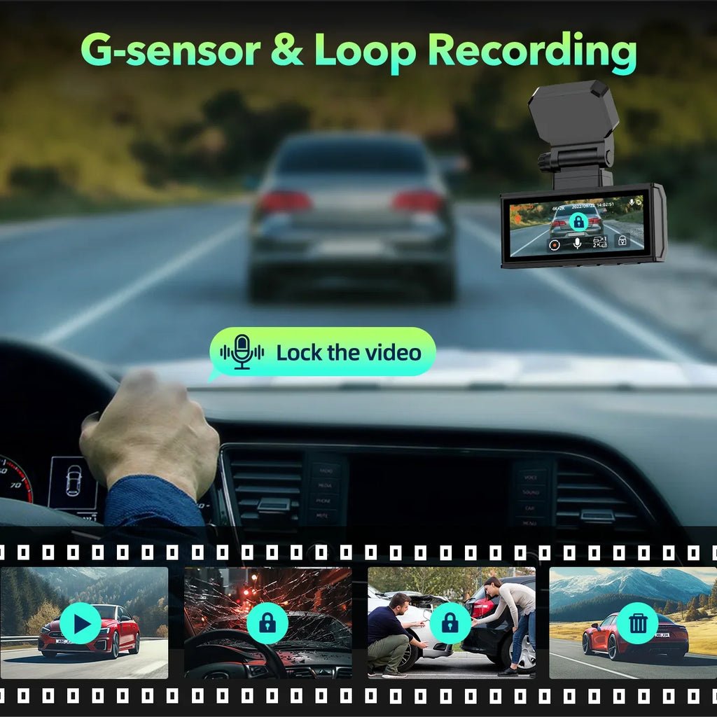 TOGUARD Dash Cam Front and Rear 4K+4K 5Ghz Wifi GPS, Dash Camera for Cars with 128G SD Card, 3.16" Touch Screen Dual Sony Night Vision Car Camera,Voice Commands, G-Sensor, APP