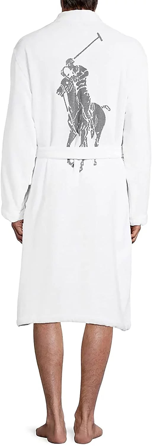 Polo Ralph Lauren Mens Cotton Velour Kimono Robe White/Rugby Royal Large