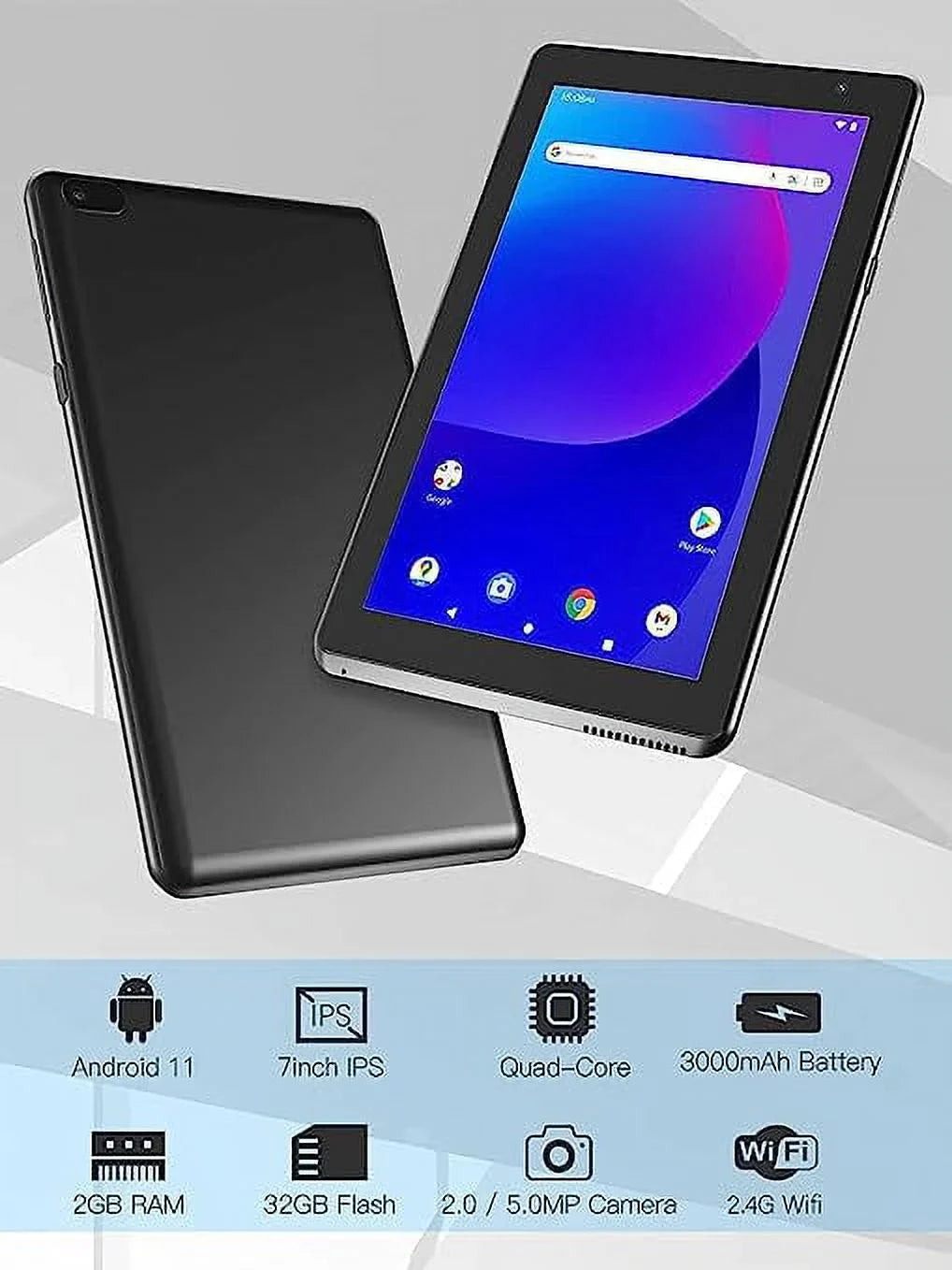 7 Inch Tablet, Android 11 Tablet PC, 32GB Storage 2GB RAM Tablets Quad- Processor Android 11 Tablet PC Dual Camera, WiFi, Bluetooth Computer Tablet (Black)