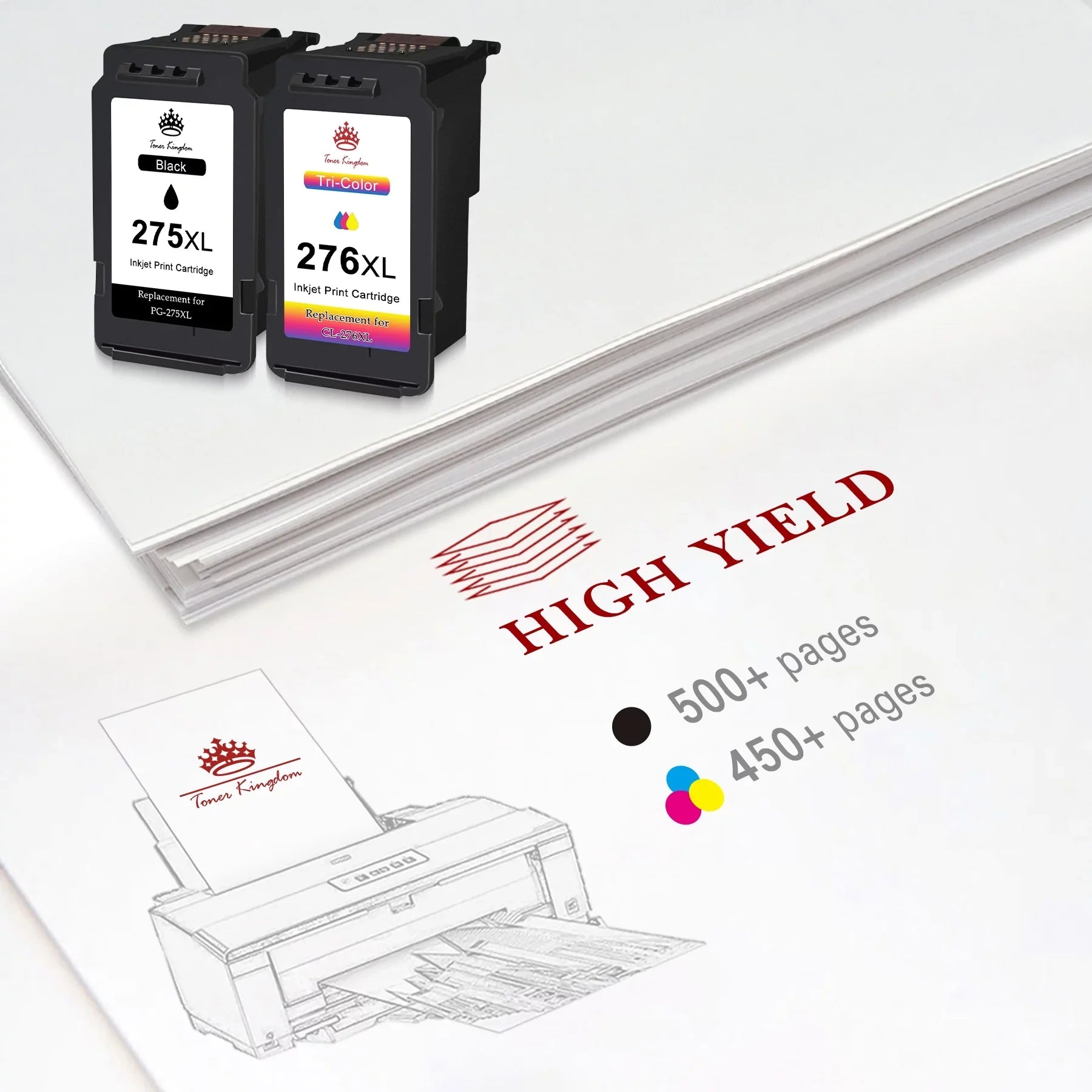 275XL 276XL Ink Cartridge Replacement for Canon PG-275 CL-276 275 276 Combo XL Fitting with Canon PIXMA TS3520 TS3522 TS3500 TR4720 TR4722 TR4700 Printer(2 Black, 2 Color)