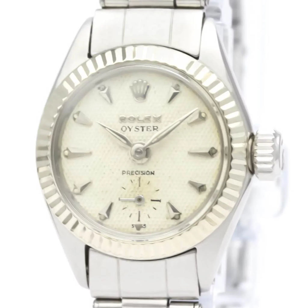 Authenticated Used Vintage ROLEX Precision White Gold Steel Hand-Winding Mens Watch 6525 BF551892