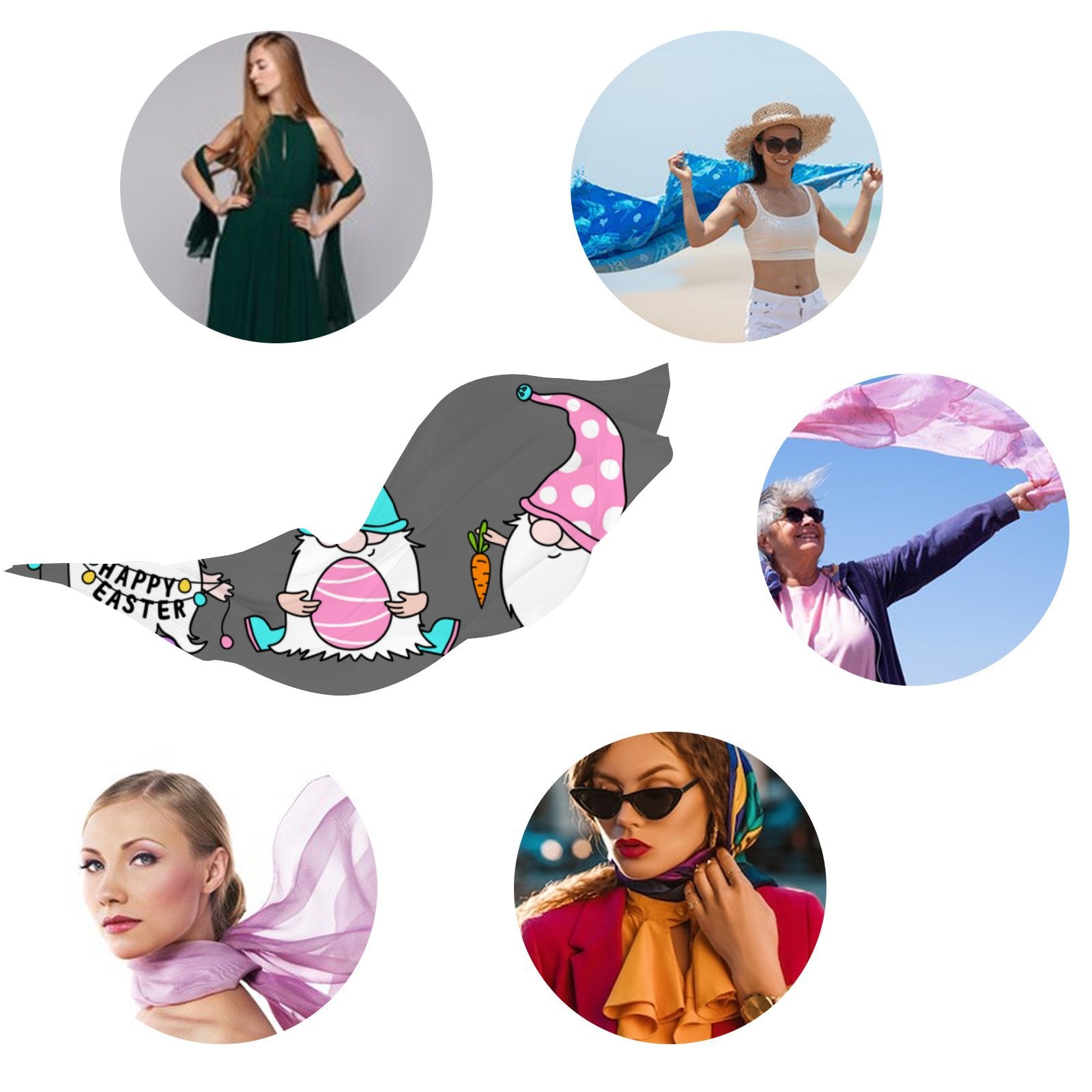 FREEAMG Easter Gnomes Silk Long Scarf for Women Large Oblong Sunscreen Shawls Wraps Neck Headscarf Hair Wraps Gift Packed