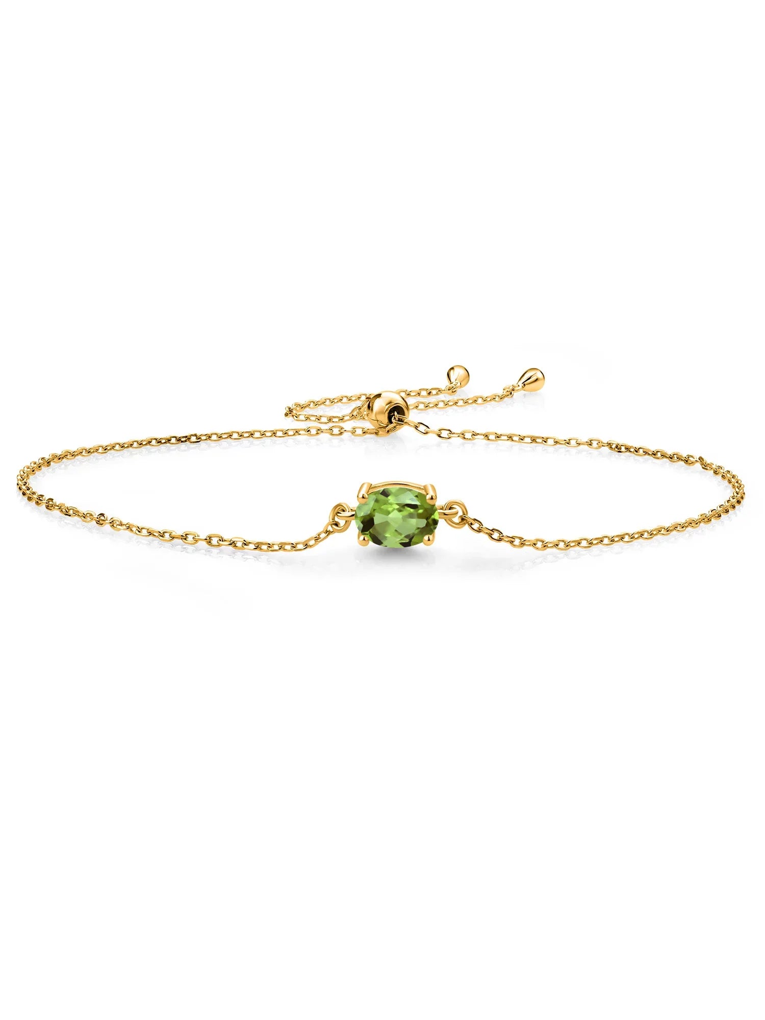 Gem Stone King 18K Yellow Gold Plated Silver Green Peridot Solitaire Bracelet For Women (0.90 Cttw, Oval Cut 7x5mm)