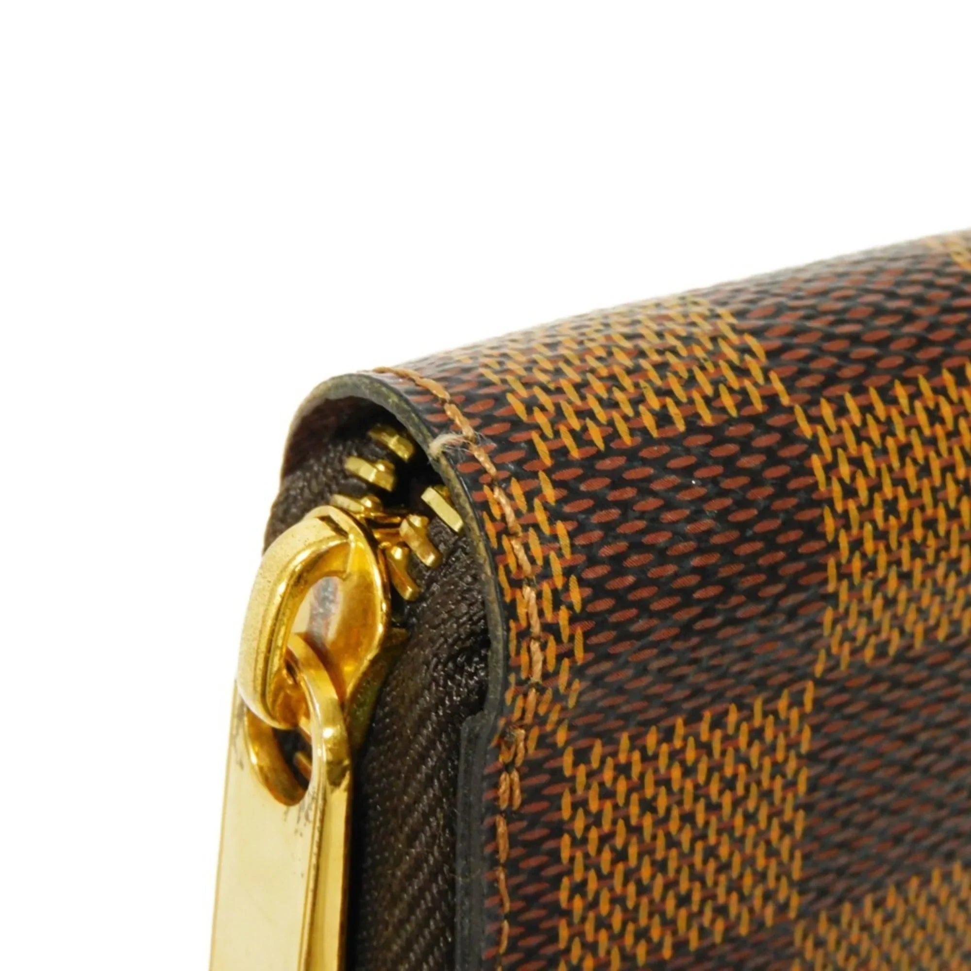 Pre-Owned LOUIS VUITTON Long Wallet Zippy Logo Brown New Round Zipper Checkered Pattern Vuitton Damier Ebene N41661 Men's Women's (Good)