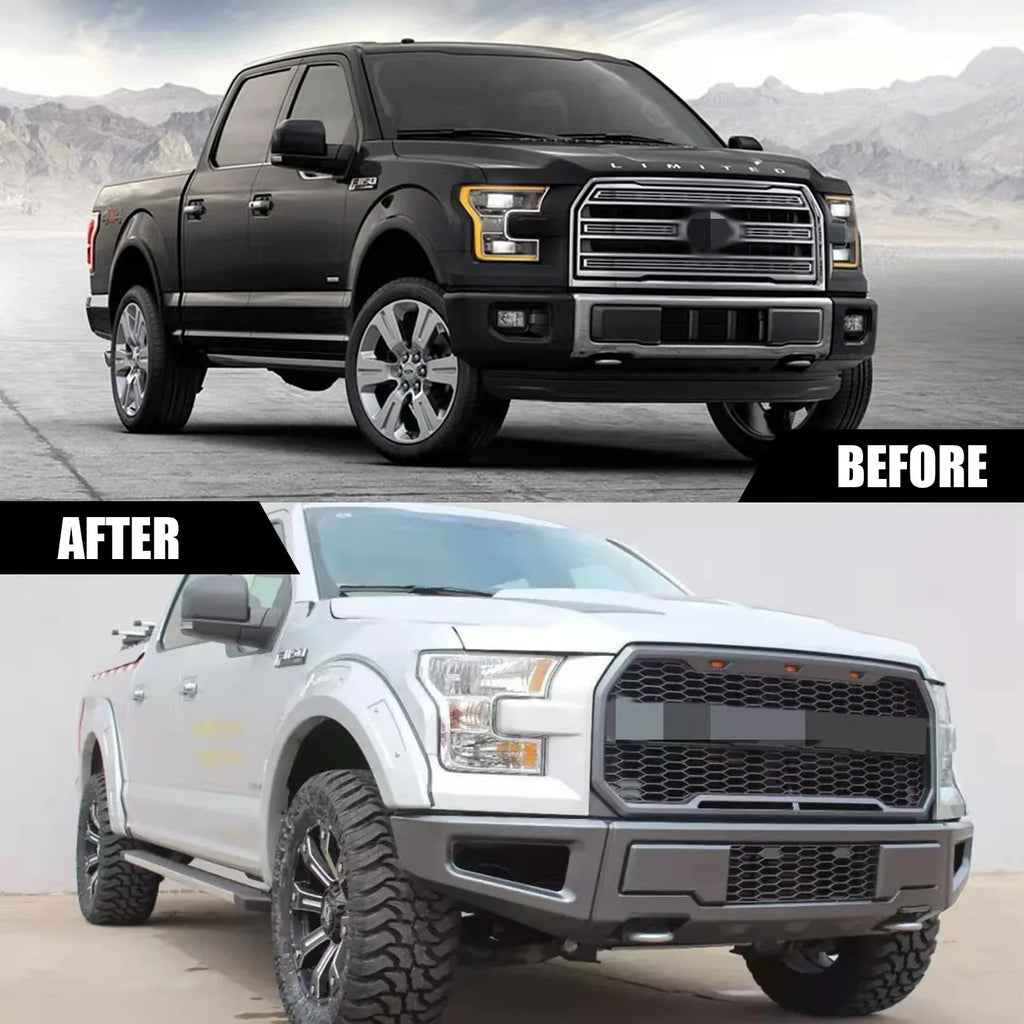 Raptor Style Front Bumper Grill Hood Grille for Ford F150 F-150 2009-2014 Black