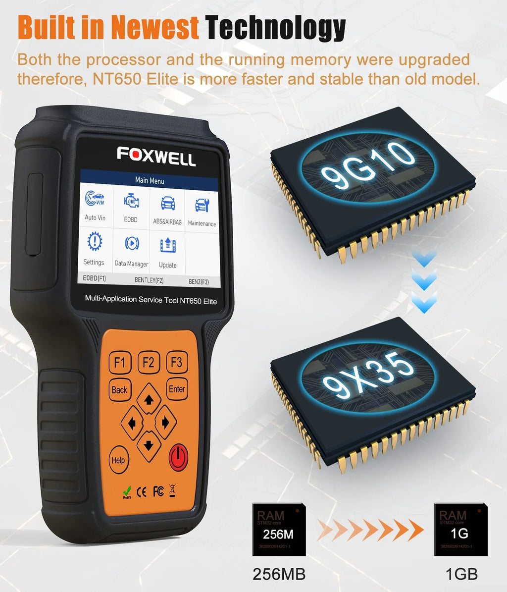Foxwell NT650 Elite Car OBD2 Scanner ABS SRS Engine Code Reader ABS Bleeding EPB TPS Battery Oil Light Reset SAS Calibration 26 Maintenance Reset Services Automotive Diagnostic Tool