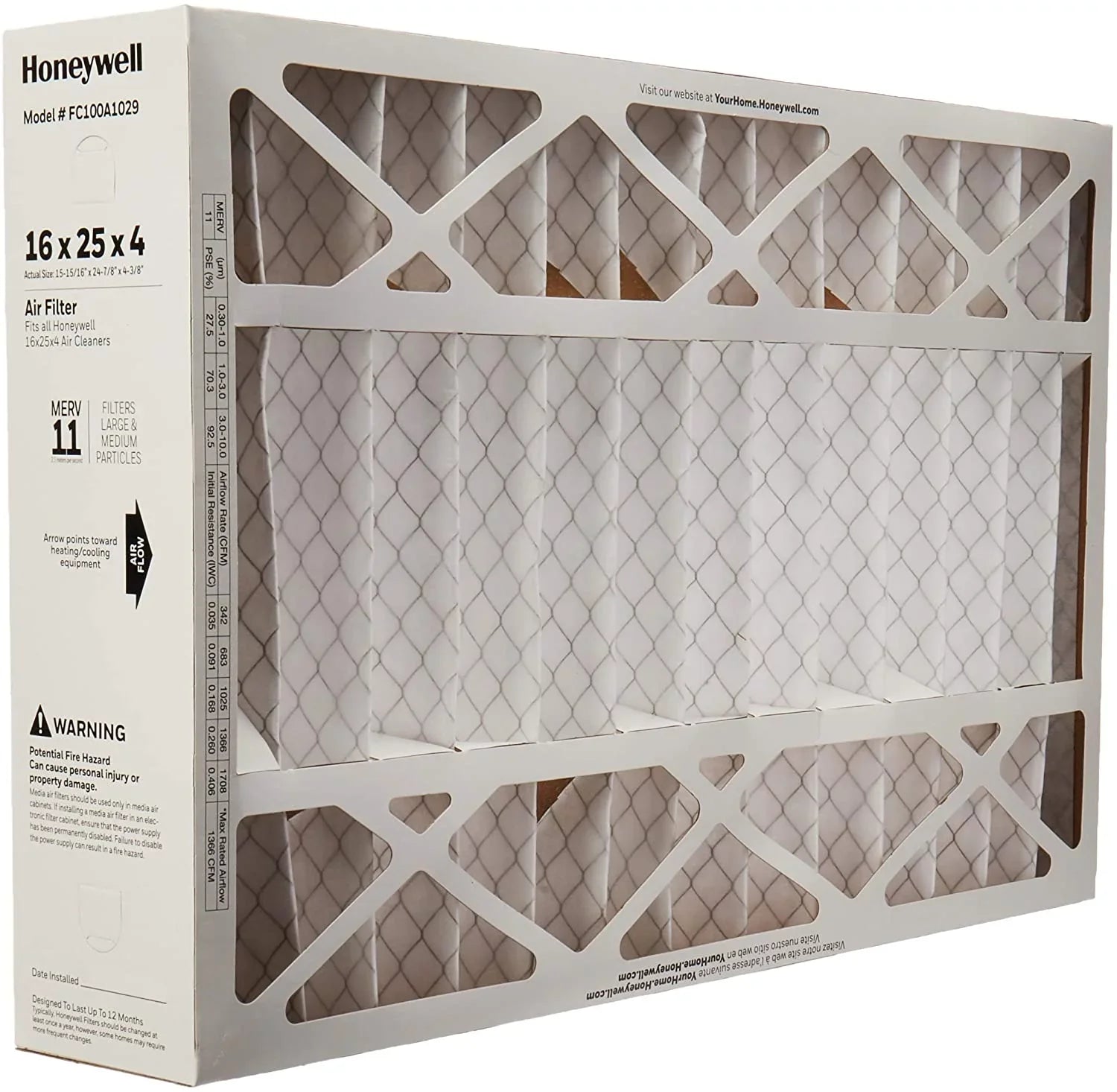 Honeywell FC100A1029-2pk 16" x 25" Media Air Filter, MERV 11 (Pack of 2)