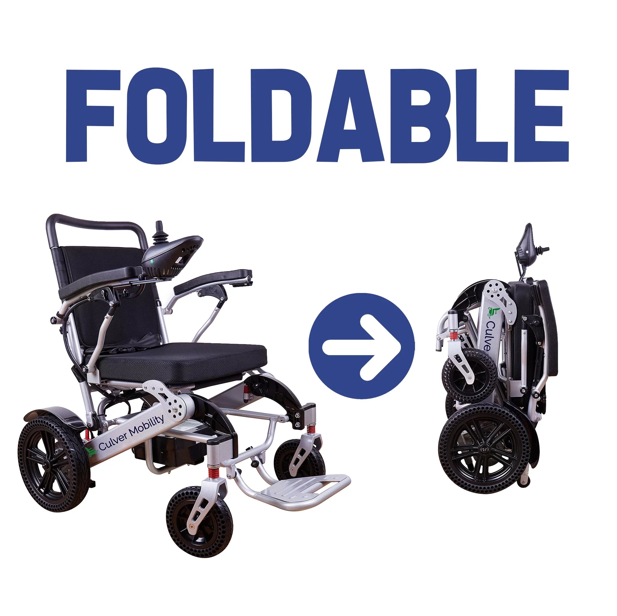 Alton Mobility - Exclusive Lightweight and Foldable Electric Power Wheelchairs 360lbs - 500W - 20 miles - SILVER
