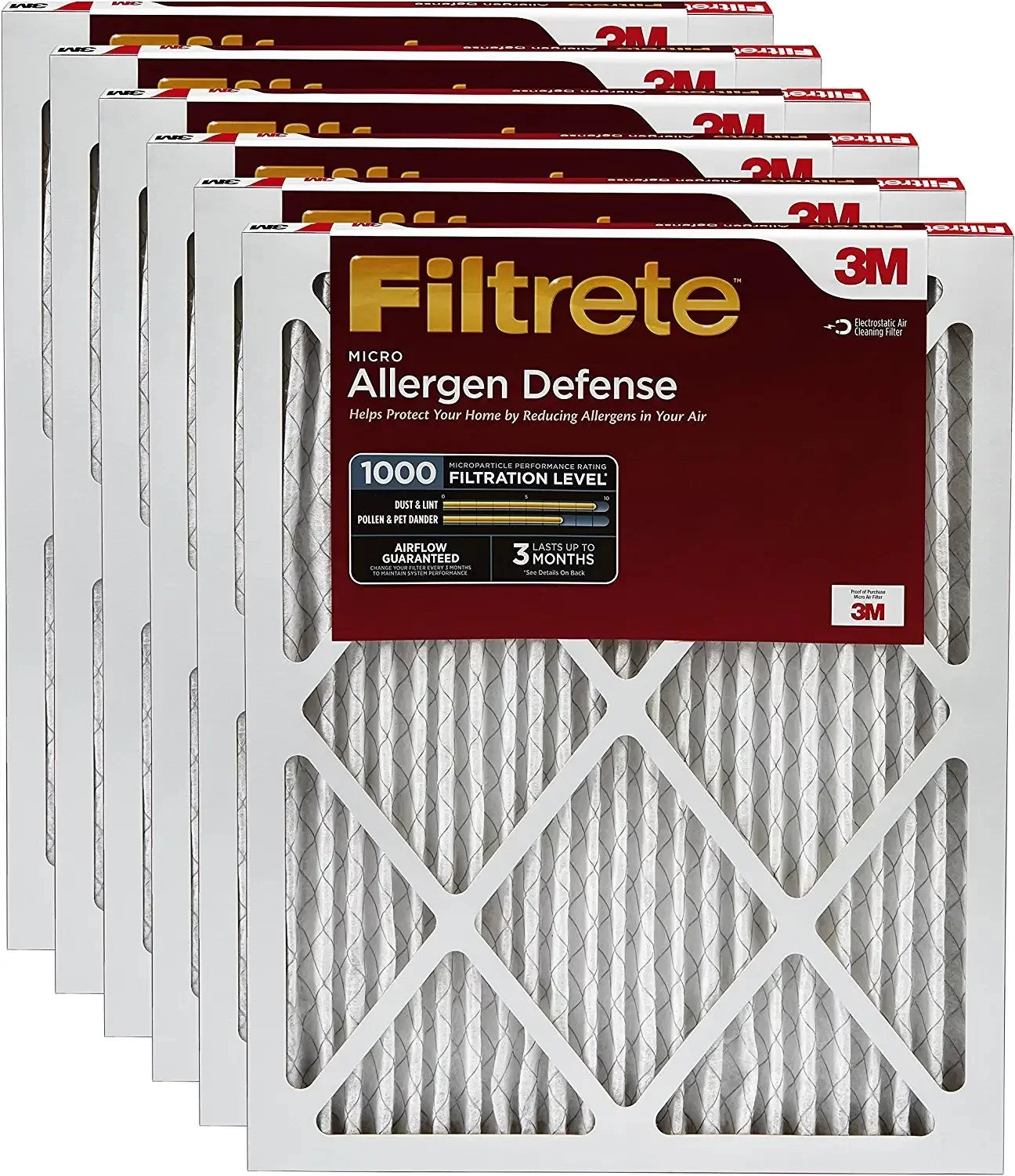 Filtrete AD23-6PK-2E MPR 1000 14 x 24 x 1 Micro Allergen Defense HVAC Air Filter, Guaranteed Airflow up to 90 days, 6-Pack, 6 Count Pack of 1