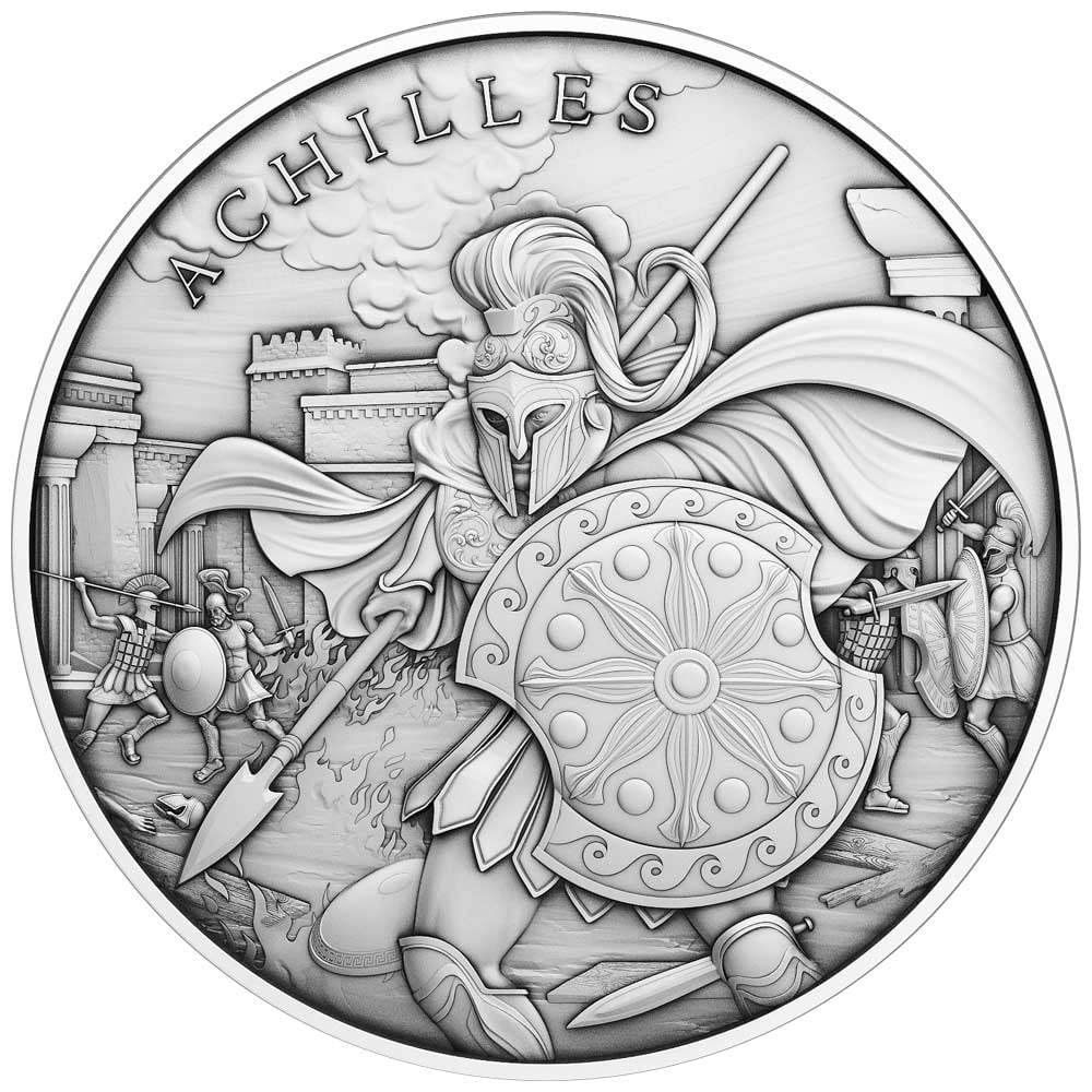 Lot of 5 - 1 Troy oz Achilles Design .999 Fine Silver Round