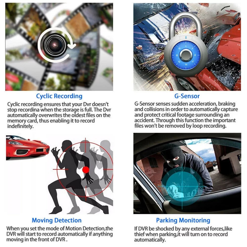 NIFFPD 4" 1080P FHD Dual Lens Car DVR 170° Front and Rear Camera Dashboard, Camera Recorder with G-Sensor