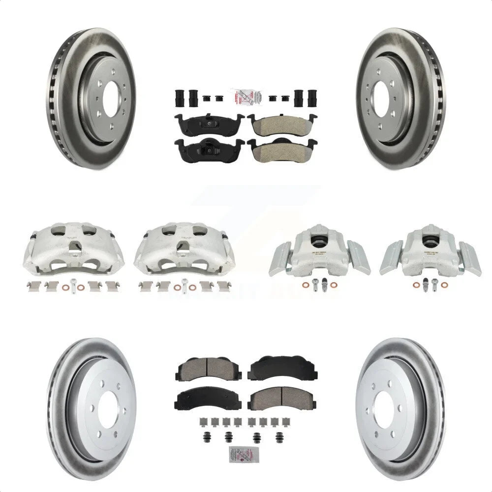 Transit Auto Front Rear Disc Brake Caliper Coated Rotors And Semi-Metallic Pads Kit (10Pc) For 2010-2017 Ford Expedition Lincoln Navigator KCG-102718N