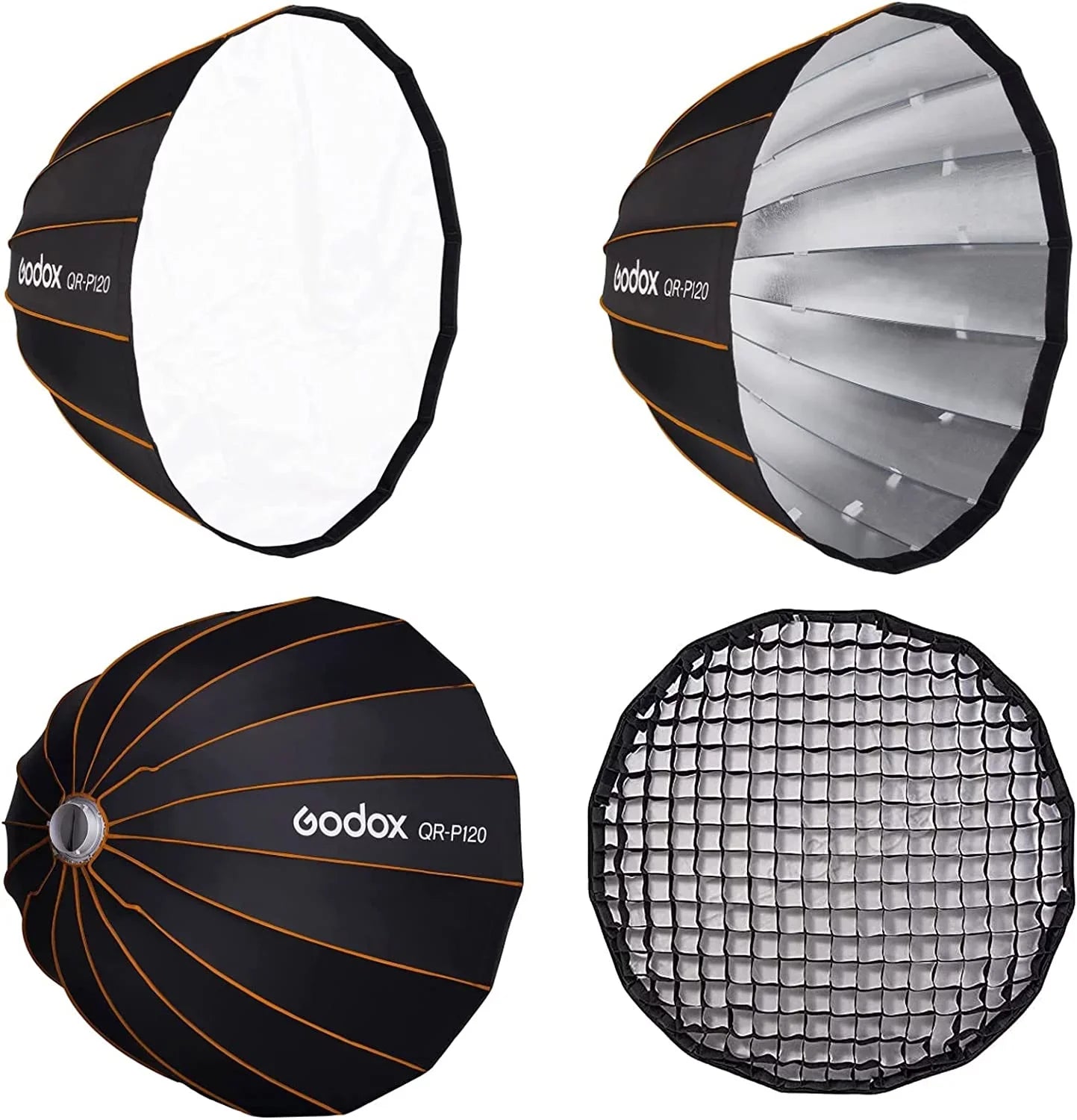 GODOX QR-P120 47.1 Inch/120CM Parabolic Softbox Bowens Mount, Quick Release Parabolic Softbox, with Front & Inner Diffuser SL-60W AD600BM VL150 UL150 SL150II Amaran 100X 200D 200X w/Grid