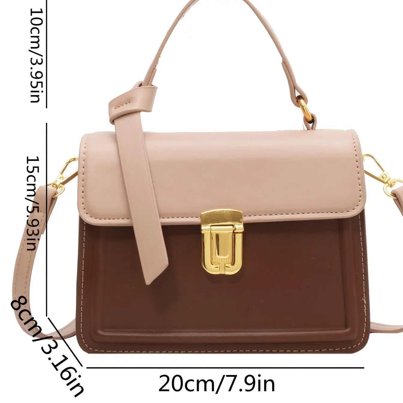 Junior Fastener Decor Handbag, Trendy Square Crossbody Bag, Faux Leather Flap Purse For Women (7.9*5.93*3.16) Inch
