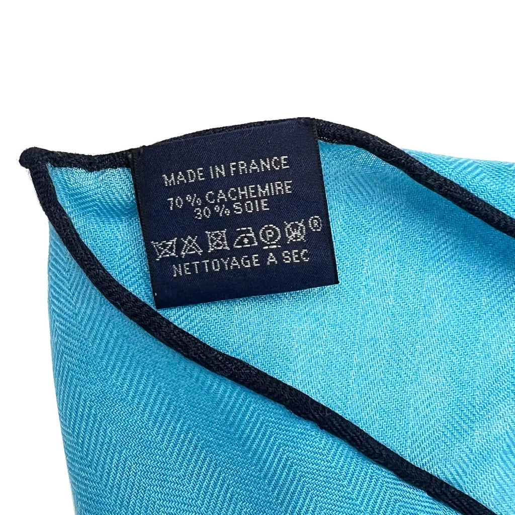 Pre-Owned HERMES Hermes scarf triangle triangular cashmere silk blue ladies (Like New)