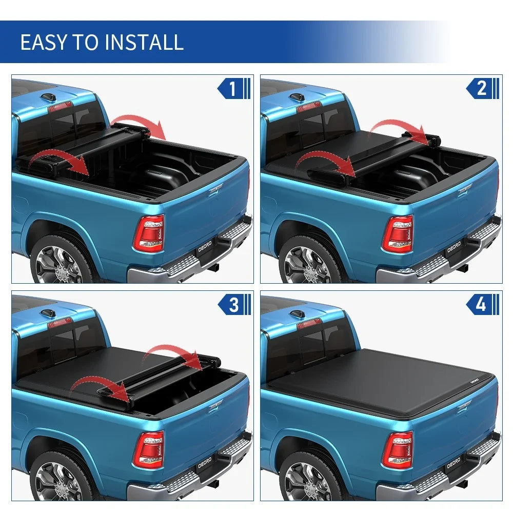 Ledkingdomus 5.6ft Soft Quad Fold Tonneau Shield Four Fold Truck Bed Shield for 2009-2023 Dodge Ram 1500