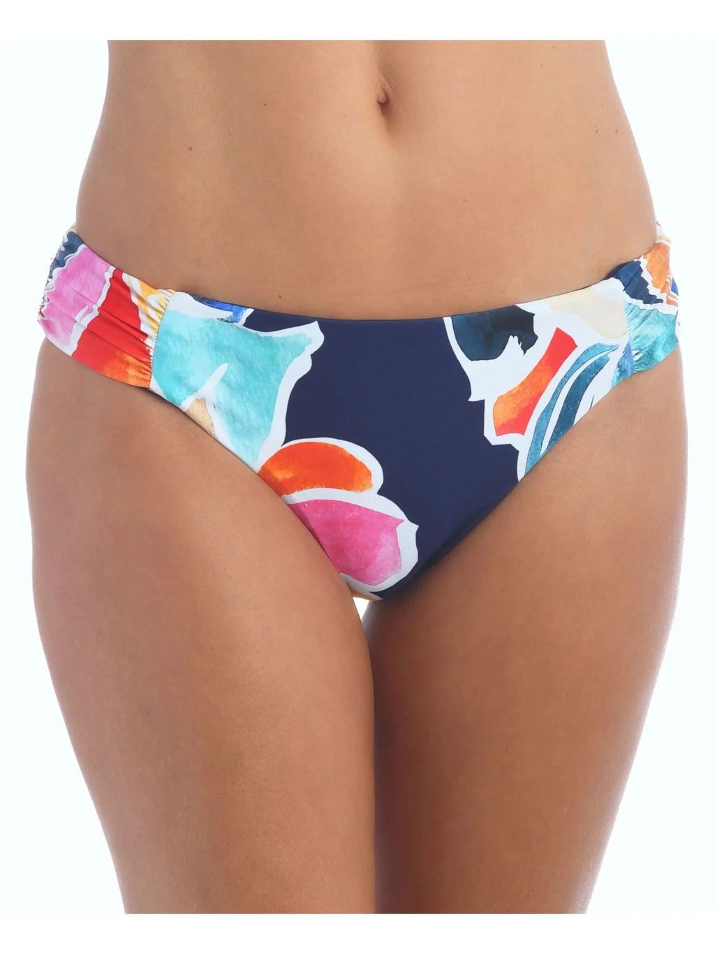 LA BLANCA Women's Navy Floral Stretch Shirred Lined Reversible Moderate Protection Petals In Bloom Hipster Swimsuit Bottom 4
