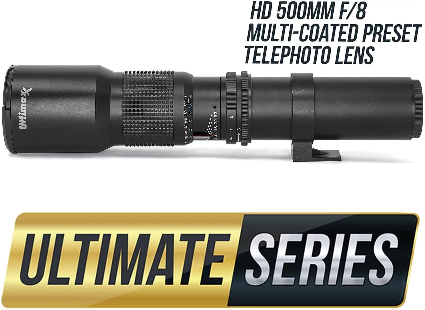 Ultimaxx 500mm/1000mm f/8 Multi-Coated Preset Telephoto Lens Includes Ultimaxx 2.0X Tele-Converter + T-Mount Adapter for Canon EF Mount & Microfiber Cleaning Cloth - Matching with SLR/DSLR Cameras