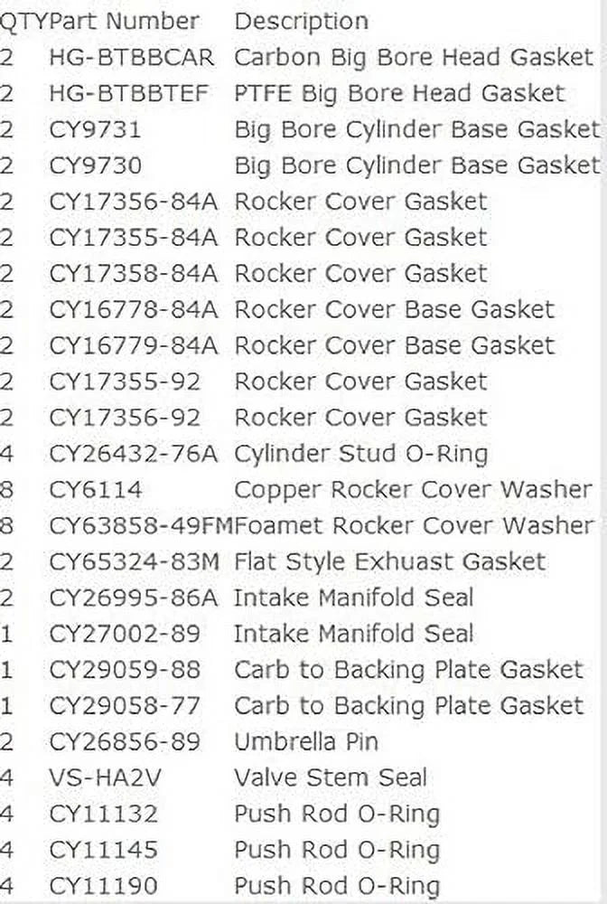 Upper or Top End Gasket Set Matching with 1984-91 Harley Evo 1340 Big bore w/Teflon & Carbon Head Gaskets