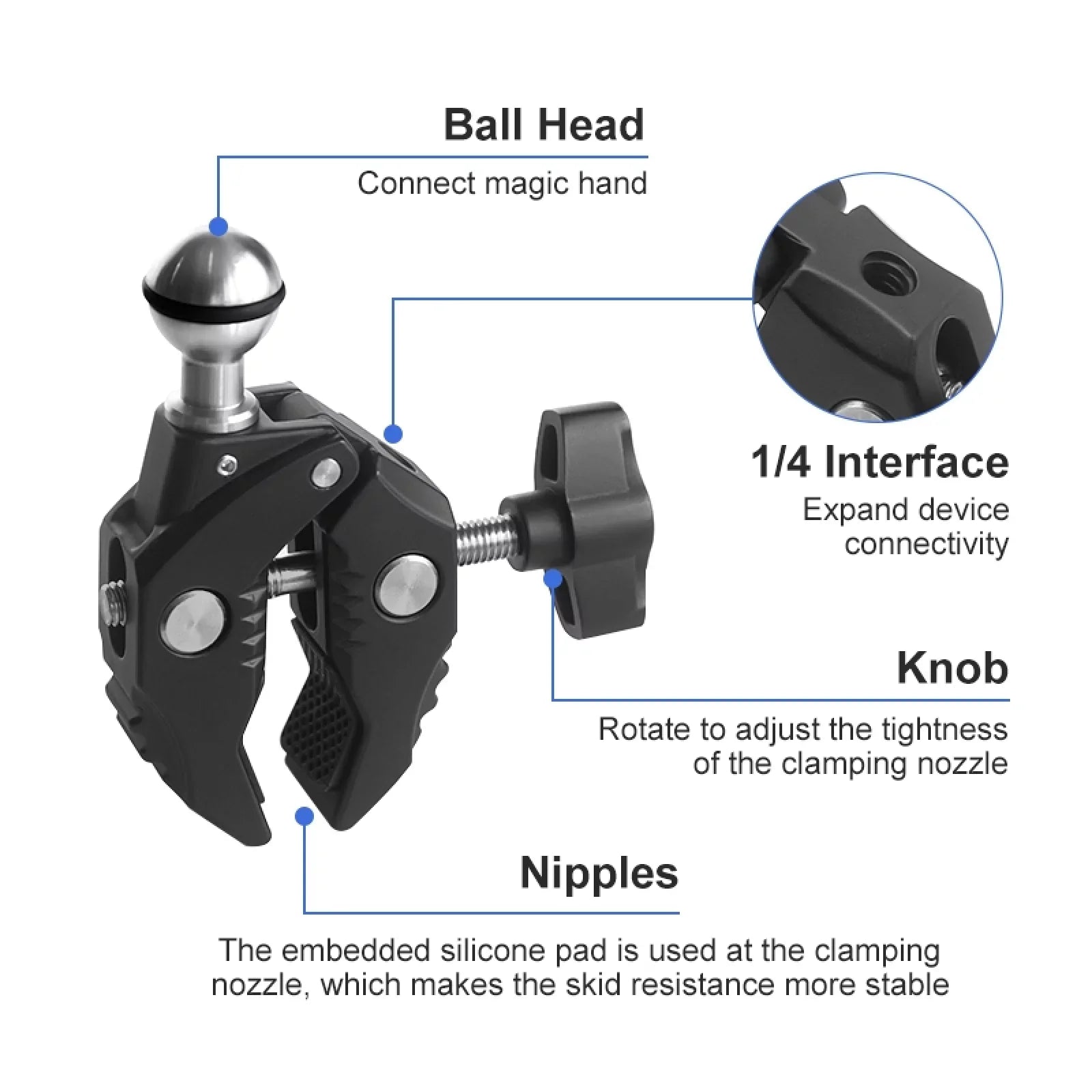 ammoon AKASO DJI Fitting Camera Mounts Clamp Mount Handlebar Adapter Mount