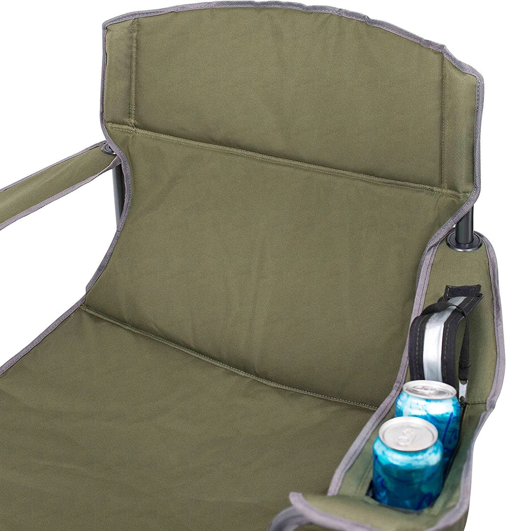 Internet's Best XL Padded Camping Folding Chair - Cooler Bag - Outdoor - Green - Sports - Insulated Cup Holder - Heavy Duty - Carrying Case - Beach - Extra Wide - Quad