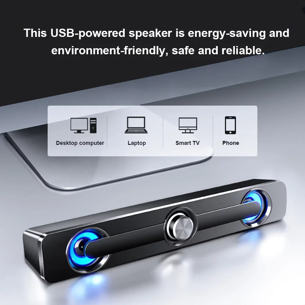 SADA V-111 Computer Speaker USB Wired Powerful Bar Stereo Subwoofer Bass Speaker Surround Sound Box for PC Laptop Phone Tablet MP3 MP4