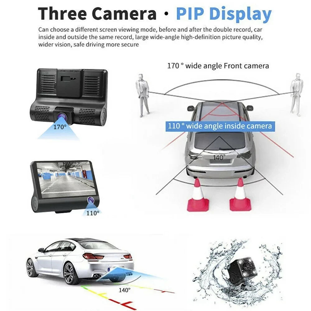 NIFFPD 4" 1080P FHD Dual Lens Car DVR 170° Front and Rear Camera Dashboard, Camera Recorder with G-Sensor