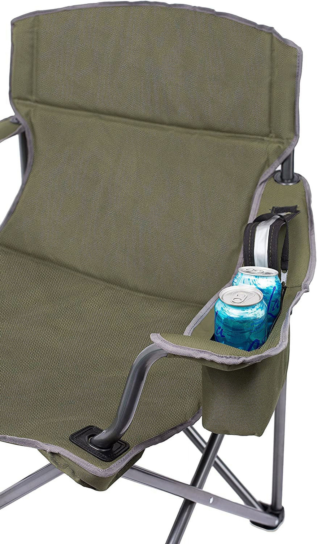 Internet's Best XL Padded Camping Folding Chair - Cooler Bag - Outdoor - Green - Sports - Insulated Cup Holder - Heavy Duty - Carrying Case - Beach - Extra Wide - Quad