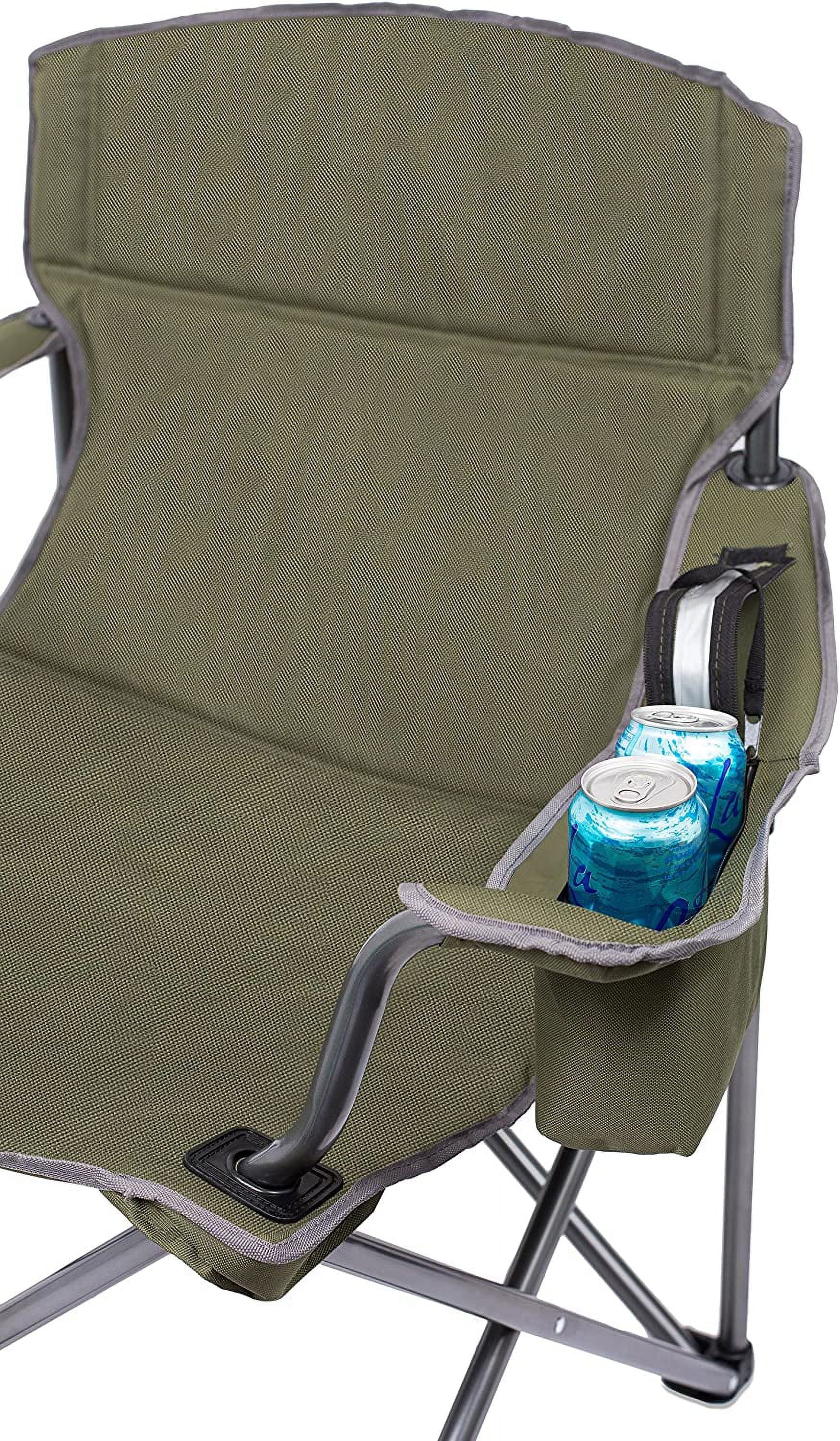 Internet's Best XL Padded Camping Folding Chair - Cooler Bag - Outdoor - Green - Sports - Insulated Cup Holder - Heavy Duty - Carrying Case - Beach - Extra Wide - Quad