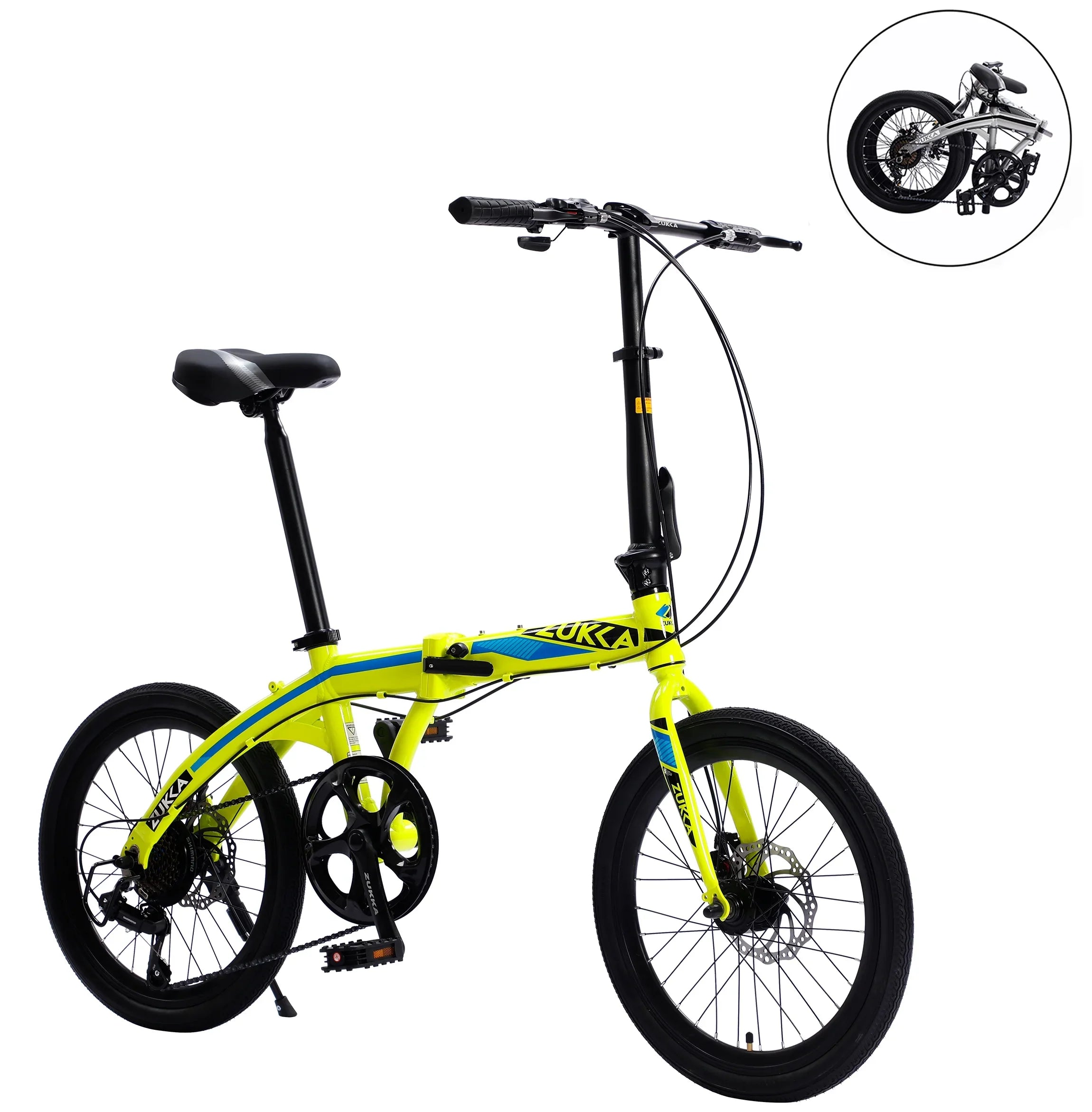 20" Folding Bike, 8 Speed City Bike, Aluminium Alloy Frame, Yellow