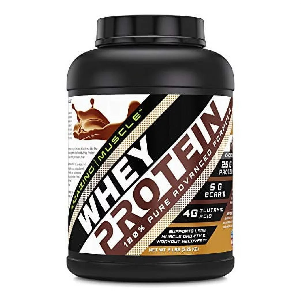 Amazing Muscle Whey Protein (Isolate & Concentrate - Chocolate Flavor - 5 Lbs