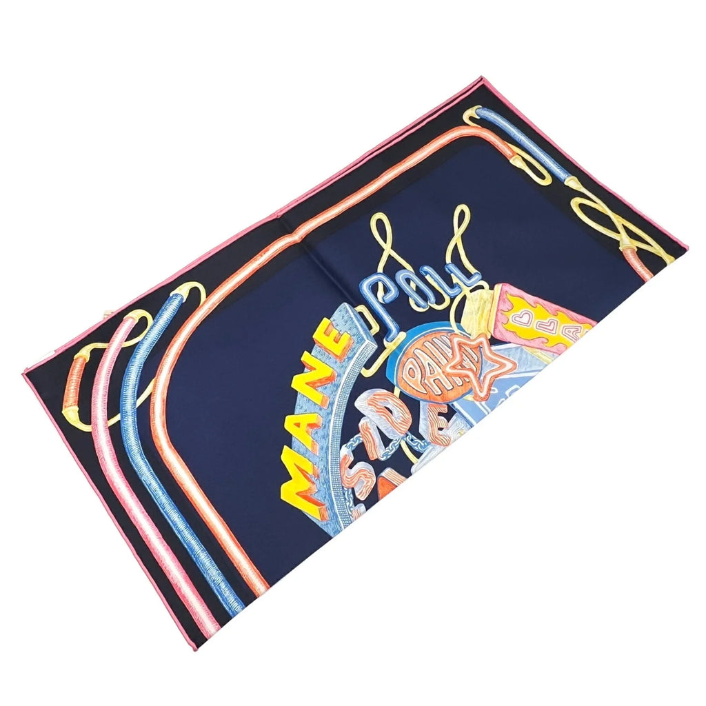 Pre-Owned Hermes HERMES Carre 45 Chevaloscope Neon Pointill 23SS Scarf Mini New Silk Ladies Marine Rose Jaune Horse (Like New)