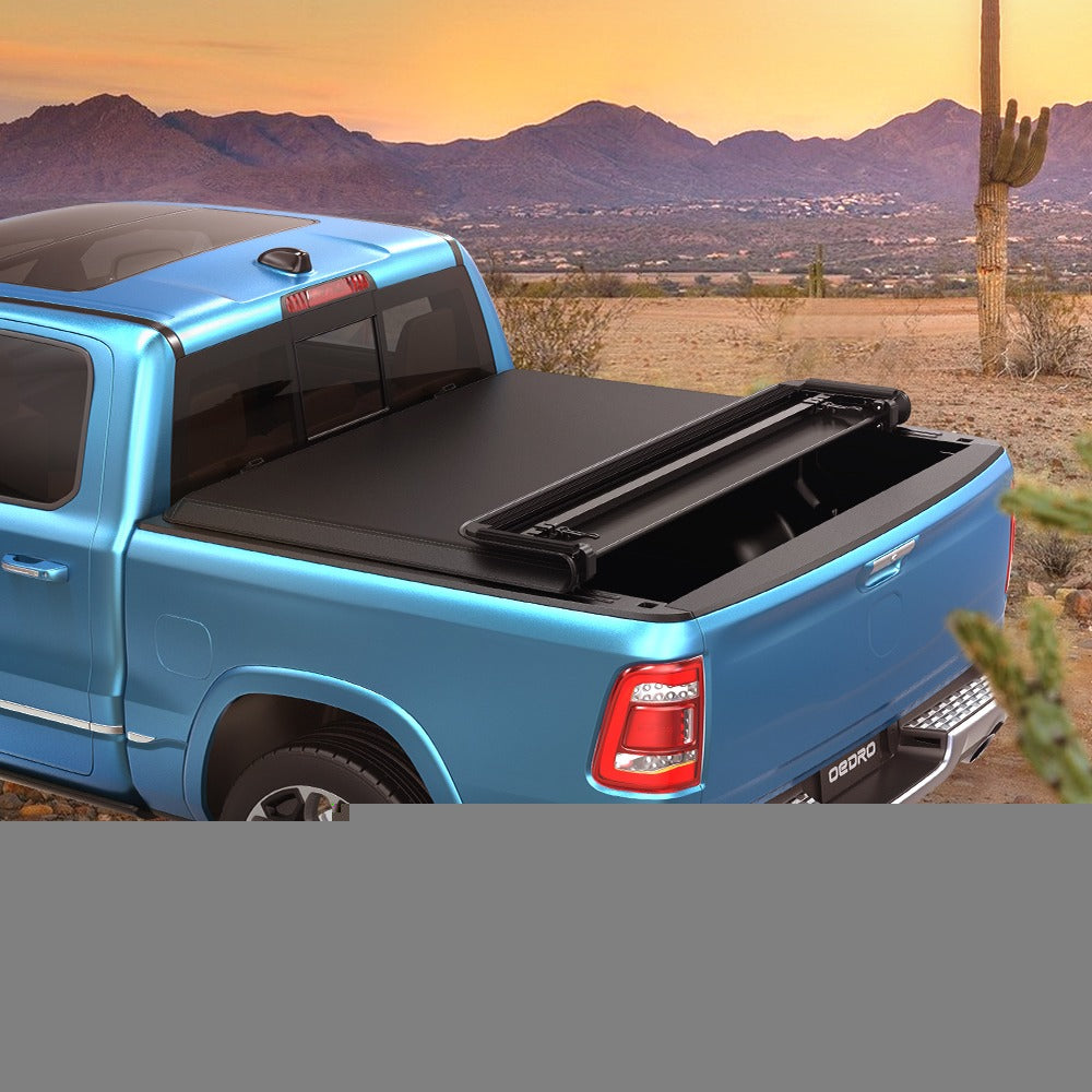 Ledkingdomus 5.6ft Soft Quad Fold Tonneau Shield Four Fold Truck Bed Shield for 2009-2023 Dodge Ram 1500